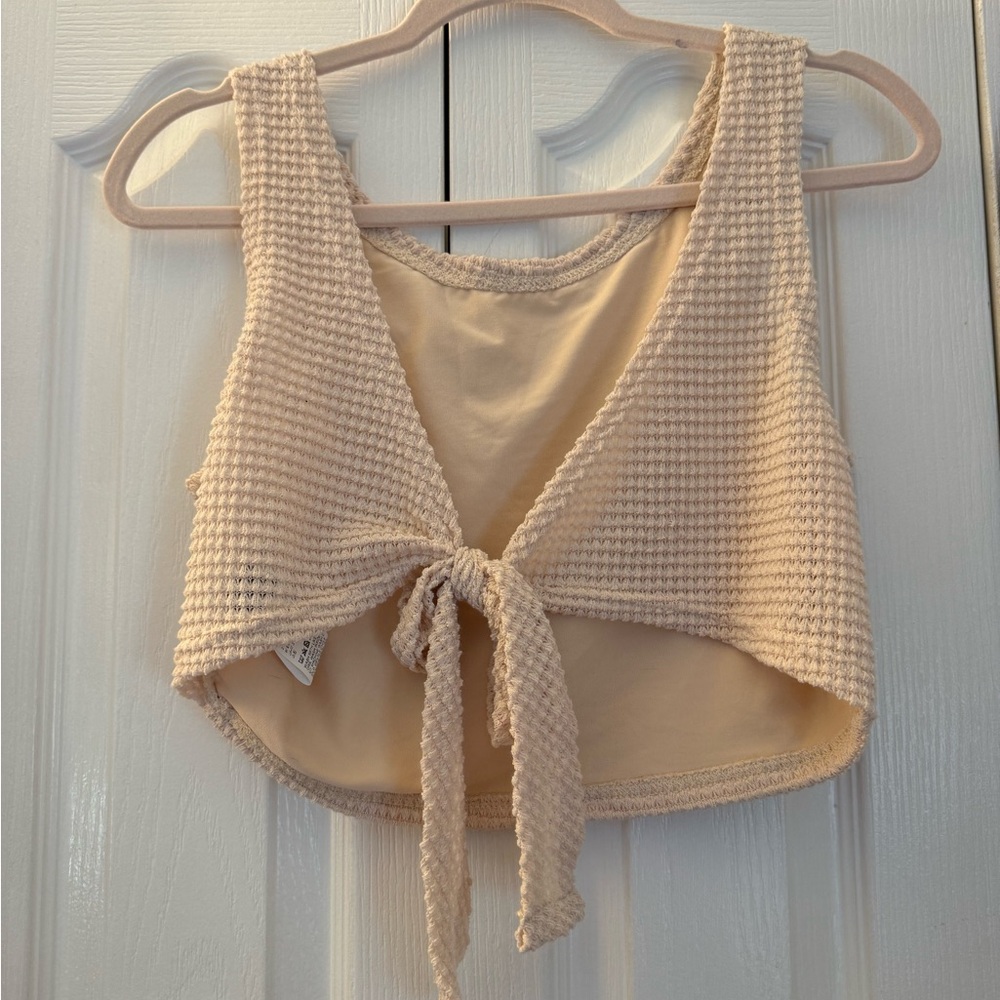 SHEIN Beige Knit Tie-Front Crop Top